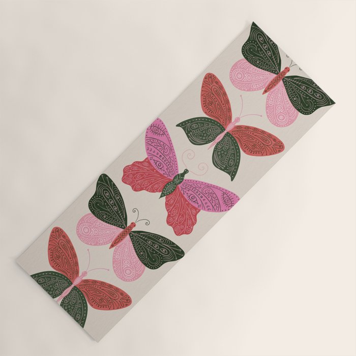 Tattooed Butterflies - Pink & Green Yoga Mat Gallery Image 1