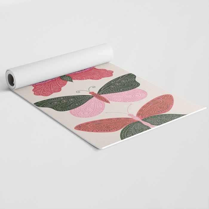 Tattooed Butterflies - Pink & Green Yoga Mat Gallery Image 2