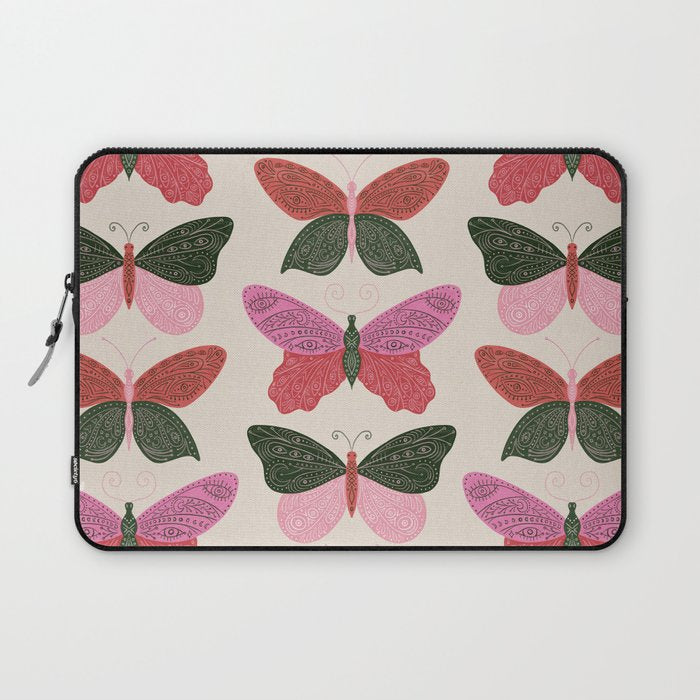 Tattooed Butterflies - Pink & Green Laptop Sleeve Gallery Image 1