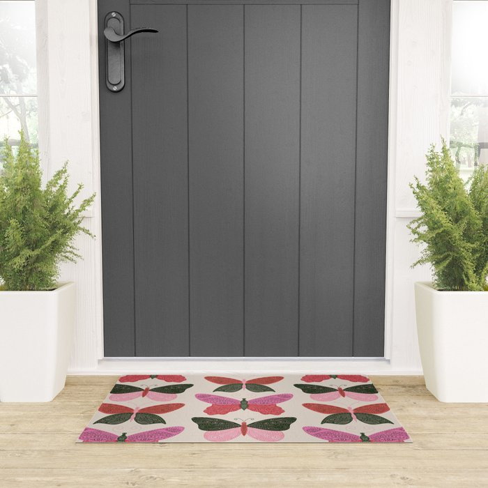 Tattooed Butterflies - Pink & Green Welcome Mat Gallery Image 3