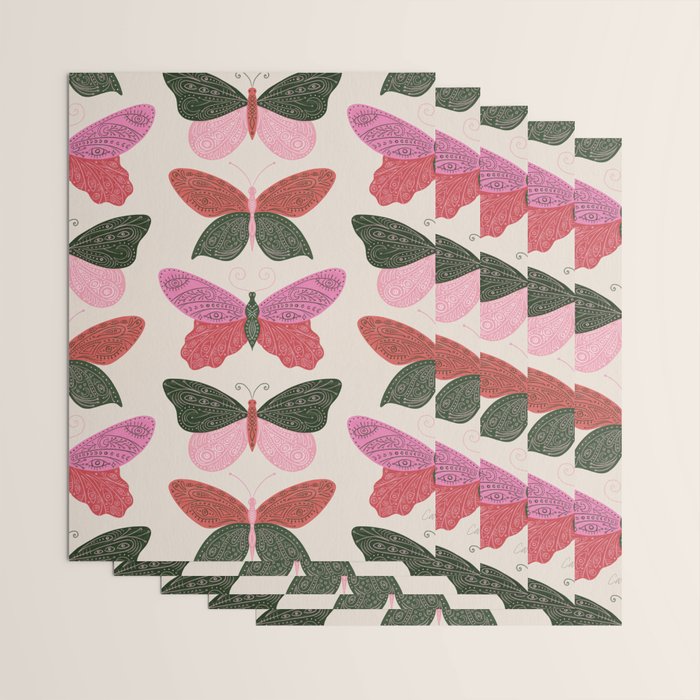 Tattooed Butterflies - Pink & Green Wrapping Paper Gallery Image 3