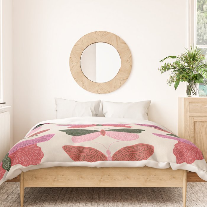 Tattooed Butterflies - Pink & Green Duvet Cover Gallery Image 3
