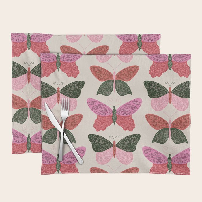Tattooed Butterflies - Pink & Green Placemat Gallery Image 1