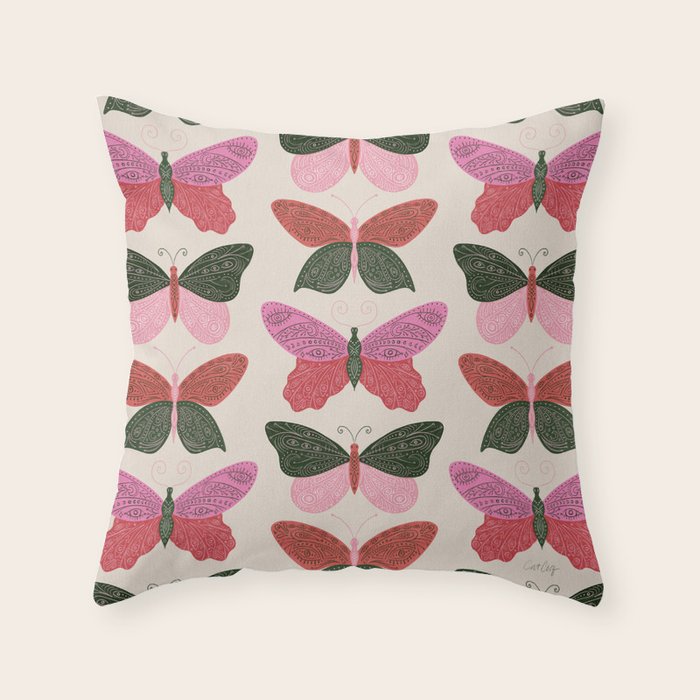 Tattooed Butterflies - Pink & Green Throw Pillow Gallery Image 6