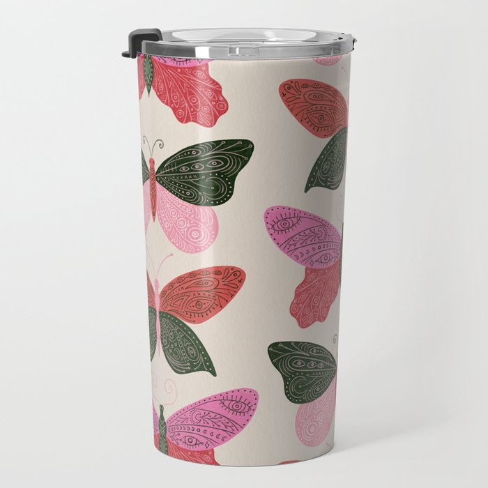 Tattooed Butterflies - Pink & Green Travel Mug Gallery Image 3
