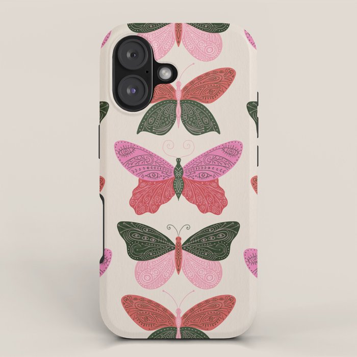 Tattooed Butterflies - Pink & Green iPhone Case Gallery Image 1