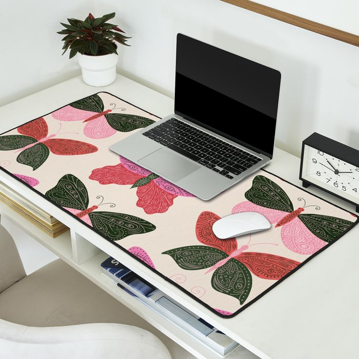 Tattooed Butterflies - Pink & Green Desk Mat Gallery Image 2
