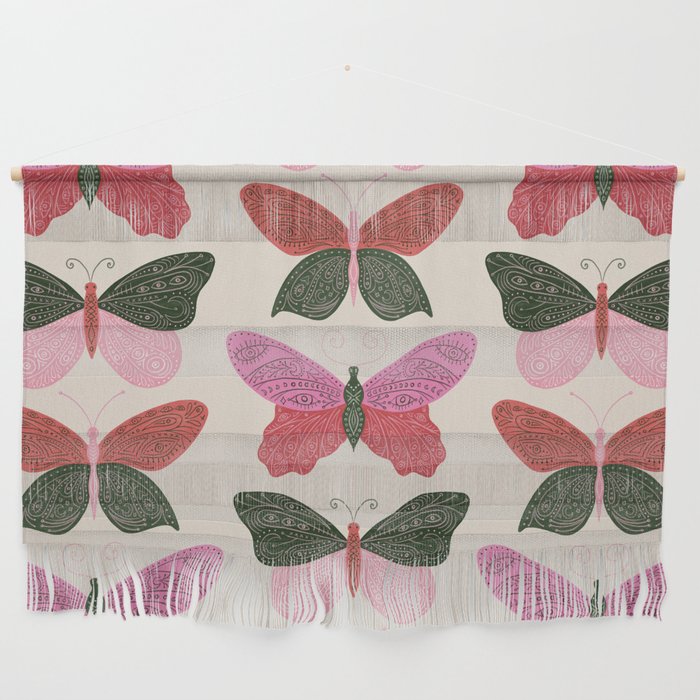 Tattooed Butterflies - Pink & Green Wall Hanging Gallery Image 1