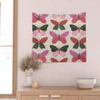 Tattooed Butterflies - Pink & Green Wall Tapestry Gallery Image 2