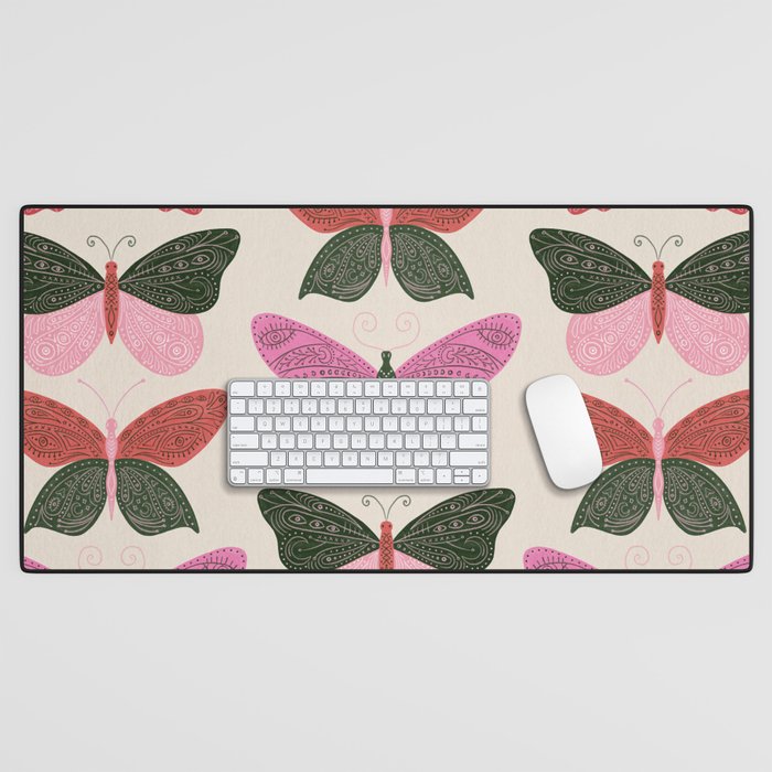 Tattooed Butterflies - Pink & Green Desk Mat Gallery Image 1