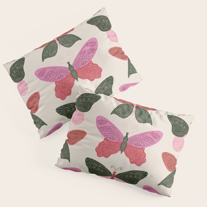 Tattooed Butterflies - Pink & Green Pillow Sham Gallery Image 3