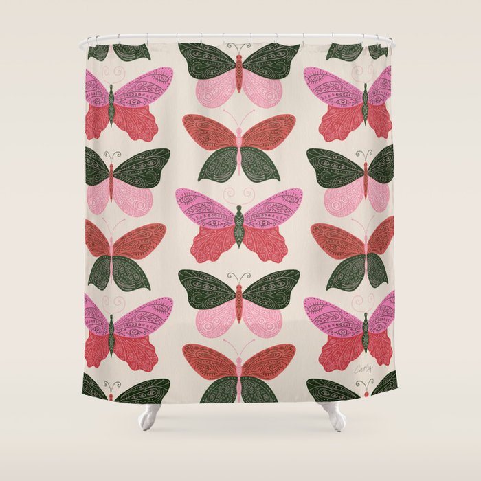 Tattooed Butterflies - Pink & Green Shower Curtain Gallery Image 1