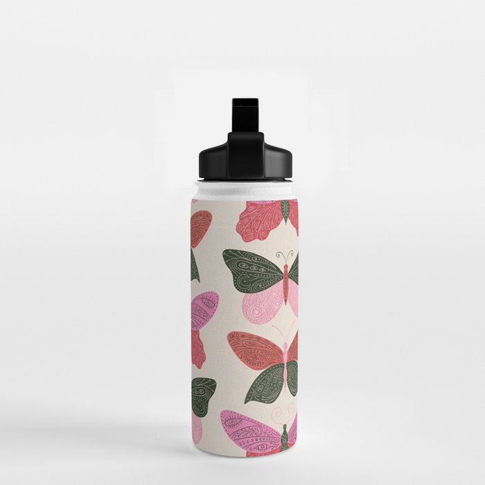 Tattooed Butterflies - Pink & Green Water Bottle Gallery Image 2