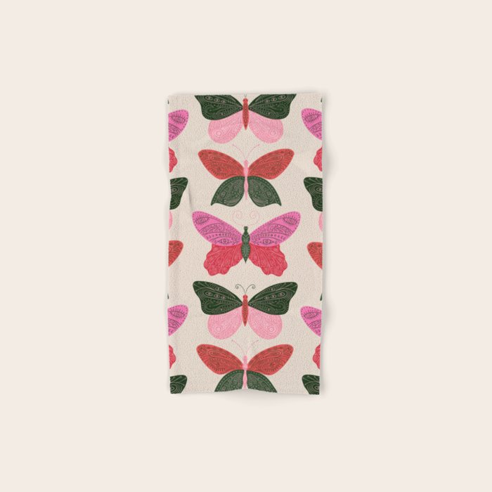 Tattooed Butterflies - Pink & Green Bath Towel Gallery Image 1