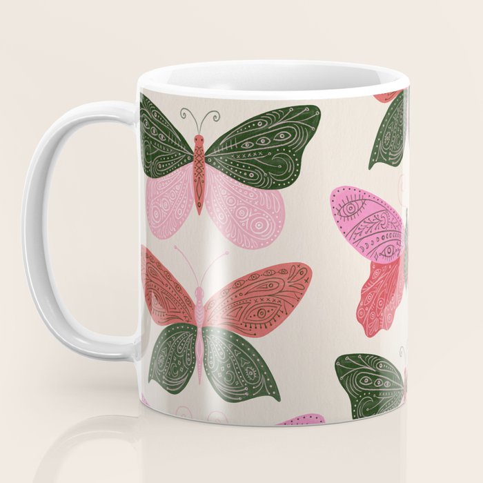 Tattooed Butterflies - Pink & Green Coffee Mug Gallery Image 3