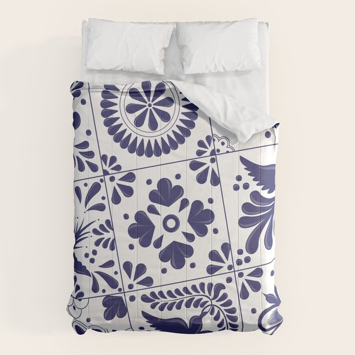 Mexican Talavera Blue Tiles Pattern by Akbaly Comforter Gallery Image 6