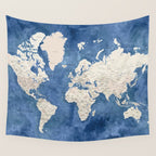 Light brown and blue watercolor detailed world map Wall Tapestry Gallery Image 4