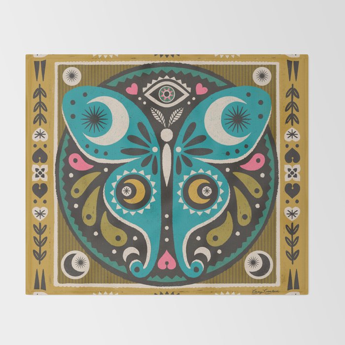 Luna Moth - Gold Throw Blanket Gallery Image 2