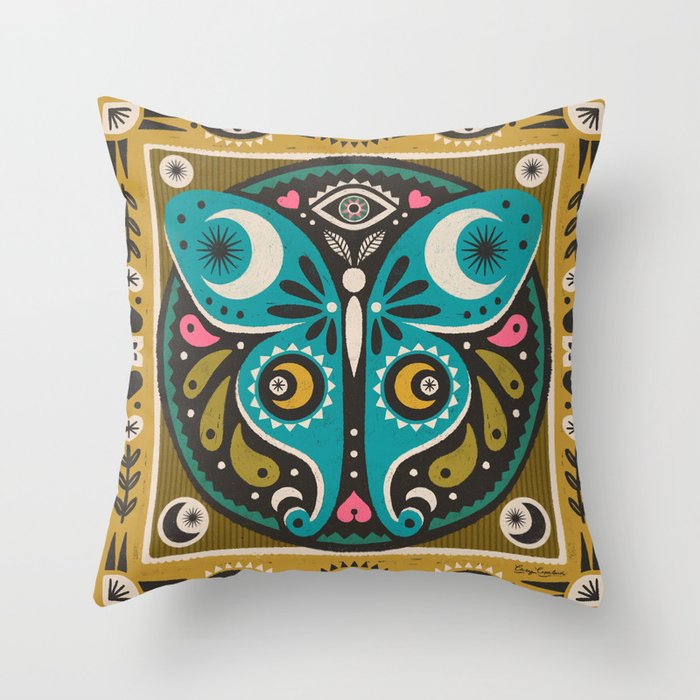 Luna Moth - Gold Throw Pillow Gallery Image 6