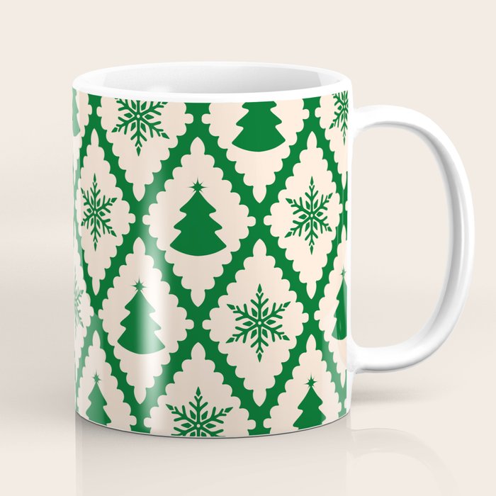 Festive Christmas Check in Green & Off White Coffee Mug Gallery Image 1