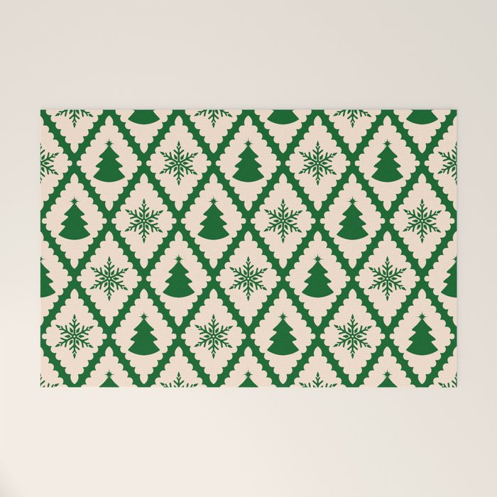Festive Christmas Check in Green & Off White Welcome Mat Gallery Image 1