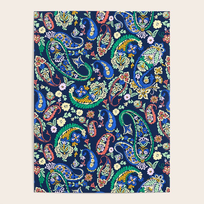 Vibrant paisley print on dark Poster Gallery Image 4
