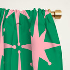 Midcentury Modern Atomic Age Starburst Pattern in Pink and Christmas Green Window Curtain Gallery Image 2