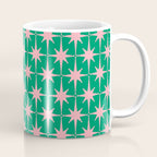Midcentury Modern Atomic Age Starburst Pattern in Pink and Christmas Green Coffee Mug Gallery Image 1