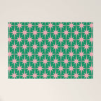 Midcentury Modern Atomic Age Starburst Pattern in Pink and Christmas Green Welcome Mat Gallery Image 1