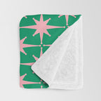 Midcentury Modern Atomic Age Starburst Pattern in Pink and Christmas Green Throw Blanket Gallery Image 3