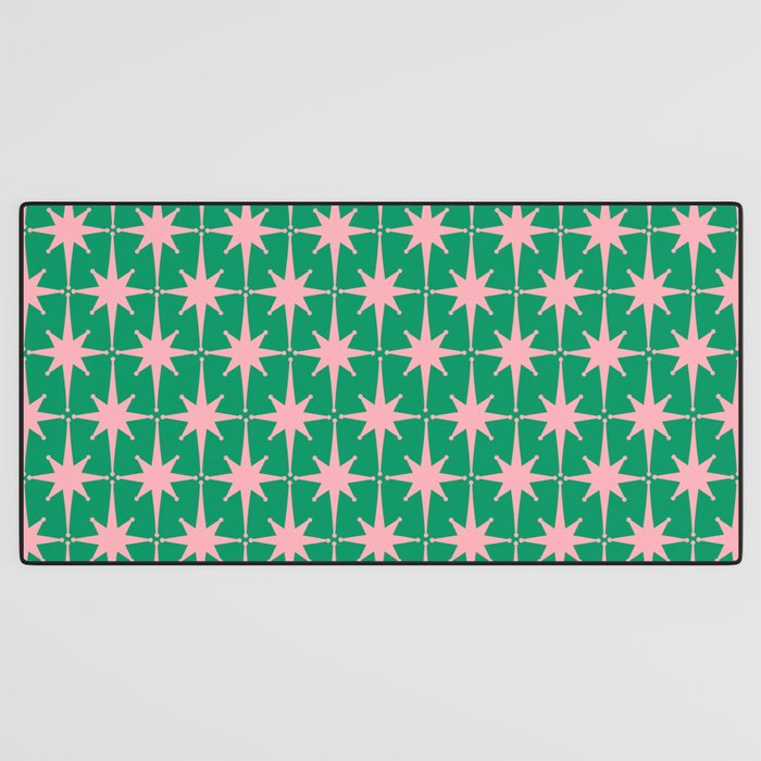 Midcentury Modern Atomic Age Starburst Pattern in Pink and Christmas Green Desk Mat Gallery Image 3