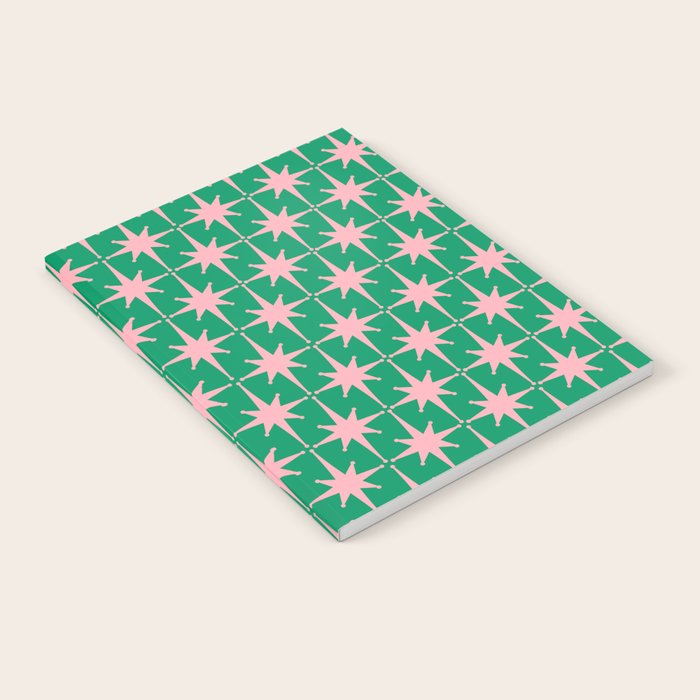 Midcentury Modern Atomic Age Starburst Pattern in Pink and Christmas Green Notebook Gallery Image 2