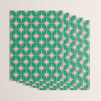 Midcentury Modern Atomic Age Starburst Pattern in Pink and Christmas Green Wrapping Paper Gallery Image 3