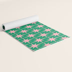 Midcentury Modern Atomic Age Starburst Pattern in Pink and Christmas Green Yoga Mat Gallery Image 2