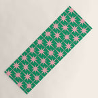 Midcentury Modern Atomic Age Starburst Pattern in Pink and Christmas Green Yoga Mat Gallery Image 1