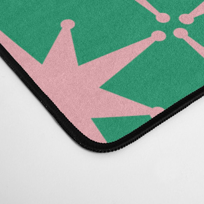 Midcentury Modern Atomic Age Starburst Pattern in Pink and Christmas Green Desk Mat Gallery Image 4