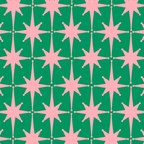 Midcentury Modern Atomic Age Starburst Pattern in Pink and Christmas Green Coffee Mug Gallery Image 2