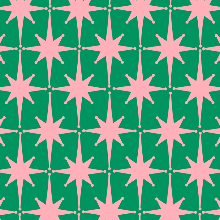 Midcentury Modern Atomic Age Starburst Pattern in Pink and Christmas Green Coffee Mug Gallery Image 2