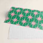 Midcentury Modern Atomic Age Starburst Pattern in Pink and Christmas Green Wrapping Paper Gallery Image 2