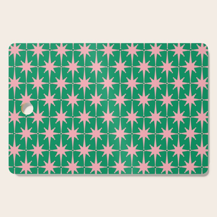 Midcentury Modern Atomic Age Starburst Pattern in Pink and Christmas Green Cutting Board Gallery Image 1