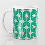 Midcentury Modern Atomic Age Starburst Pattern in Pink and Christmas Green Coffee Mug Gallery Image 3