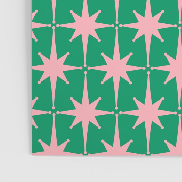 Midcentury Modern Atomic Age Starburst Pattern in Pink and Christmas Green Poster Gallery Image 3
