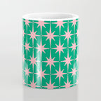 Midcentury Modern Atomic Age Starburst Pattern in Pink and Christmas Green Coffee Mug Gallery Image 4