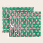 Midcentury Modern Atomic Age Starburst Pattern in Pink and Christmas Green Placemat Gallery Image 1