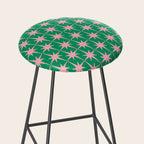 Midcentury Modern Atomic Age Starburst Pattern in Pink and Christmas Green Stool Gallery Image 2
