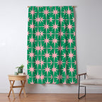 Midcentury Modern Atomic Age Starburst Pattern in Pink and Christmas Green Window Curtain Gallery Image 5