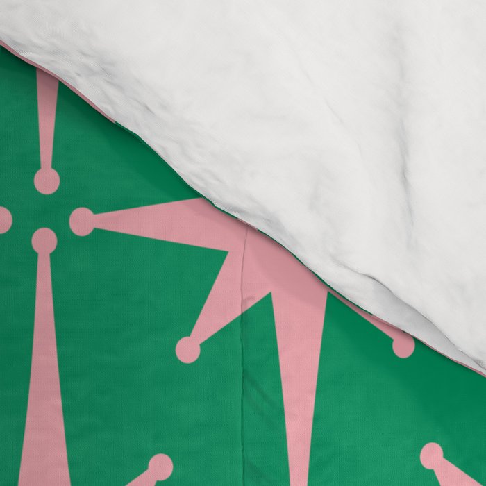 Midcentury Modern Atomic Age Starburst Pattern in Pink and Christmas Green Comforter Gallery Image 4