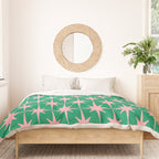 Midcentury Modern Atomic Age Starburst Pattern in Pink and Christmas Green Duvet Cover Gallery Image 3