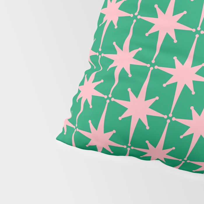 Midcentury Modern Atomic Age Starburst Pattern in Pink and Christmas Green Pillow Sham Gallery Image 4