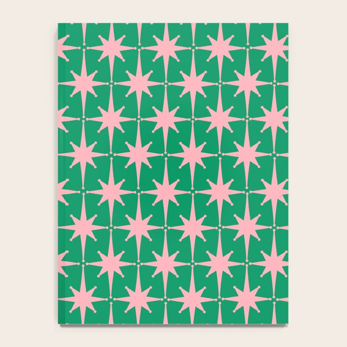 Midcentury Modern Atomic Age Starburst Pattern in Pink and Christmas Green Notebook Gallery Image 4
